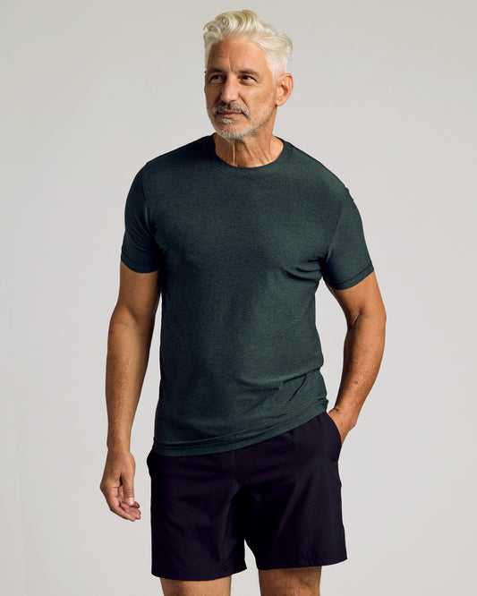Dark Heather Forest Active Short Sleeve Crew Neck Tee